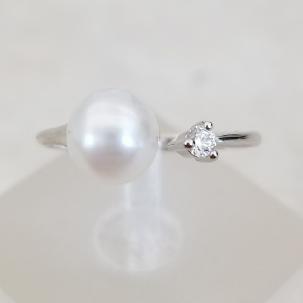 8mm Freshwater White Pearl Open Design Ring - Picture 3 of 7